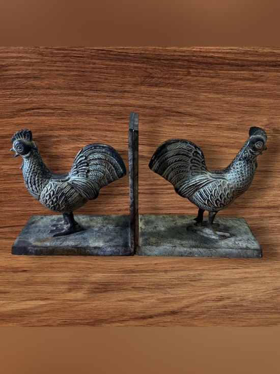 Other - Vintage Cast Iron Chicken Rooster Bronzed Bookends